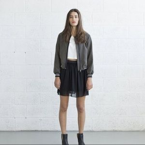 Naftul Silk Bomber Jacket in Olive Green